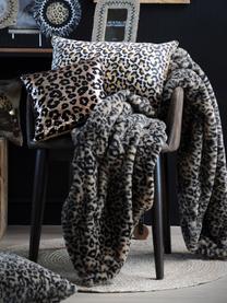 Plaid Jangal mit Leopardenmuster, 100% Polyester, Beige, Schwarz, 130 x 160 cm