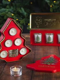 Sada čajových svíček se svícnem a kovovou krabičkou Xmas Tree (smrkové jehličí, cedr, pomeranč), 8 dílů, Červená, Š 20 cm, V 23 cm