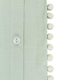 Parure copripiumino in cotone percalle con pompon Bommy, Verde, 155 x 200 cm + 1 federa 50 x 80 cm