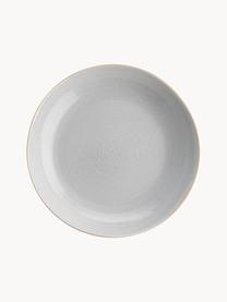 Platos hondos artesanales Manor, 6 uds., Gres, Gris claro con borde beige, Ø 24 x Al 4 cm