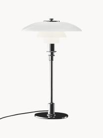Große Tischlampe PH 3/2, mundgeblasen, Lampenschirm: Opalglas, mundgeblasen, Silberfarben, Weiß, Ø 29 x H 47 cm