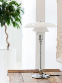 Lampa stołowa ze szkła dmuchanego PH 3/2, Stelaż: mosiądz chromowany, Odcienie srebrnego, biały, Ø 29 x W 47 cm