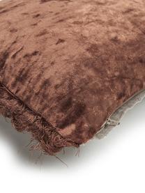 Cuscino reversibile con imbottitura in velluto Crushed, Rivestimento: 55% rayon, 45% cotone, Marrone, Larg. 30 x Lung. 50 cm