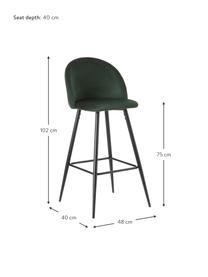 Sedia da bar Maxine, Rivestimento: 100% poliestere, Gambe: metallo rivestito, Verde scuro, nero, Larg. 48 x Alt. 102 cm