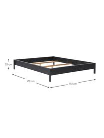 Holzbett Tammy, Holz mit Eschenholzfurnier, Eschenholz, schwarz lackiert, B 140 x L 200 cm