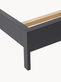 Cama de madera Tammy, Madera chapada en fresno, Madera de fresno pintada en negro, An 140 x L 200 cm