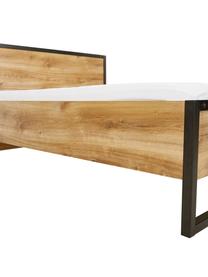 Cama de madera Design, estilo industrial, Estructura: tablero de fibras de dens, Patas: metal con pintura en polv, Roble, 160 x 200 cm