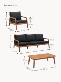 Tuin loungeset Bergen uit eucalyptushout, 4-delig, Bekleding: 100% polyester (uv-besten, Frame: massief eucalyptushout, F, Zwart, eucalyptushout, B 212 x D 77 cm