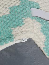 Handgeweven poef Napua met ethno patroon, Bekleding: 100% gerecycled polyester, Turquoise, ecru, B 40 x H 40 cm