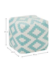 Handgeweven poef Napua met ethno patroon, Bekleding: 100% gerecycled polyester, Turquoise, ecru, B 40 x H 40 cm