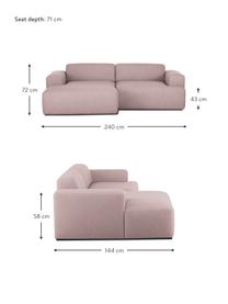 Ecksofa Melva (3-Sitzer) in Rosa, Bezug: Polyester Der hochwertige, Gestell: Massives Kiefernholz, Spa, Füße: Kiefernholz Die Füße befi, Webstoff Rosa, B 240 x T 144 cm