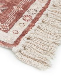 Baumwoll-Fußmatte Tanger mit Fransenabschluss, 100% Baumwolle, Terrakotta, Cremefarben, 45 x 75 cm