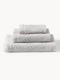 Handdoekenset Jacqui met hoog-laag patroon, set van 3, Lichtgrijs, Set van 3 (gastendoekje, handdoek & douchehanddoek)