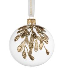 Kerstballen Cadelia, 2 stuks, Ophanglus: polyester, Transparant, goudkleurig, Ø 8 cm