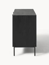 Sideboard Vienna mit Wiener Geflecht, Korpus: Massives Mangoholz, lacki, Füße: Metall, pulverbeschichtet, Mangoholz, Schwarz, B 165 x H 78 cm