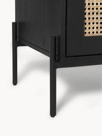 Sideboard Vienna mit Wiener Geflecht, Korpus: Massives Mangoholz, lacki, Füße: Metall, pulverbeschichtet, Mangoholz, Schwarz, B 165 x H 78 cm