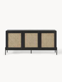 Credenza con intreccio viennese Vienna, Piedini: metallo verniciato a polv, Legno di mango, nero, Larg. 165 x Alt. 78 cm