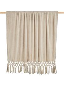 Zachte plaid Bishop in beige met franjes, 100% polyethyleen, Beige, B 130 x L 160 cm