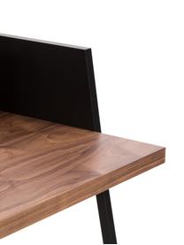 Klein bureau Camille met plank, Poten: gelakt metaal, Walnoothoutkleurig, zwart, B 90 x D 60 cm