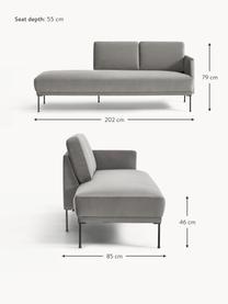 Samt-Ottomane Fluente, Bezug: Samt (Hochwertiger Polyes, Gestell: Massives Kiefernholz, Füße: Metall, pulverbeschichtet, Samt Grau, B 202 x T 85 cm, Rückenlehne links