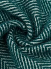 Coperta in lana con motivo a spina di pesce e frange Tirol-Mona, Verde scuro, Larg. 140 x Lung. 200 cm