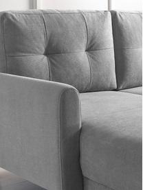 Divano angolare 3 posti in velluto con contenitore Balio, Rivestimento: 100% velluto di poliester, Piedini: Legno, Velluto grigio chiaro, Larg. 234 x Prof. 164 cm (chaise-longue a sinistra)