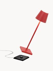 Lampada da tavolo portatile a LED con luce regolabile Poldina, Lampada: alluminio rivestito, Rosso opaco, Ø 11 x Alt. 38 cm