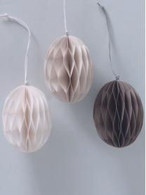 Handgemaakte Decoratieve hangersset Ostereier Tonya, 3-delig, Gerecycled papier, Beige,wit,bruin, Ø 6 x H 8 cm