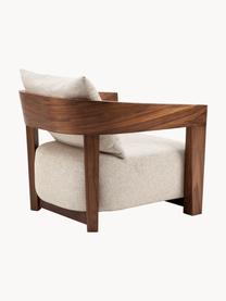 Fauteuil lounge en bois Rubautelli, Tissu beige clair, bois, larg. 74 x prof. 80 cm