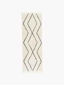 Passatoia in cotone taftata a mano con motivo a rombi e frange Bina, Retro: lattice, Beige, nero, Larg. 80 x Lung. 200 cm