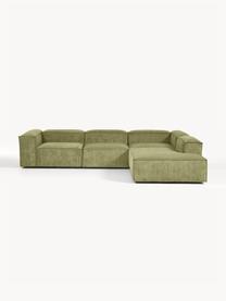 Modulares XL-Ecksofa Lennon aus Cord, Bezug: Cord (92 % Polyester, 8 %, Gestell: Massives Kiefernholz, Spe, Füße: Kunststoff Dieses Produkt, Cord Dunkelgrün, B 329 x T 269 cm, Eckteil rechts