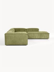 Modulares XL-Ecksofa Lennon aus Cord, Bezug: Cord (92 % Polyester, 8 %, Gestell: Massives Kiefernholz, Spe, Füße: Kunststoff Dieses Produkt, Cord Dunkelgrün, B 329 x T 269 cm, Eckteil rechts