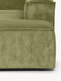 Narożna sofa modułowa XL ze sztruksu Lennon, Tapicerka: sztruks (92% poliester, 8, Stelaż: lite drewno sosnowe, skle, Nogi: tworzywo sztuczne Ten pro, Ciemnozielony sztruks, S 329 x G 269 cm,  prawostronna
