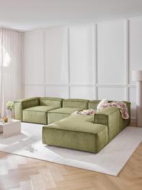 Canapé d'angle XL modulable en velours côtelé Lennon, Velours côtelé vert foncé, larg. 329 x prof. 269 cm, méridienne à droite