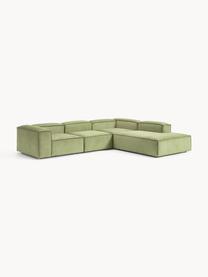 Sofá rinconera modular grande de pana Lennon, Tapizado: pana (92% poliéster, 8% p, Estructura: madera de pino maciza, ma, Patas: plástico Este producto es, Pana verde oscuro, An 329 x F 269 cm, chaise longue derecha