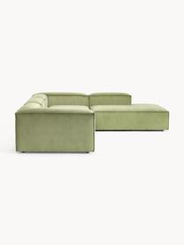 Sofá rinconera modular grande de pana Lennon, Tapizado: pana (92% poliéster, 8% p, Estructura: madera de pino maciza, ma, Patas: plástico Este producto es, Pana verde oscuro, An 329 x F 269 cm, chaise longue derecha