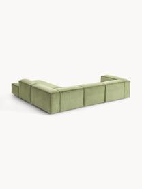 Sofá rinconera modular grande de pana Lennon, Tapizado: pana (92% poliéster, 8% p, Estructura: madera de pino maciza, ma, Patas: plástico Este producto es, Pana verde oscuro, An 329 x F 269 cm, chaise longue derecha