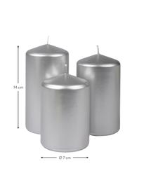 Set de velas pilar Parilla, 3 uds., Cera, Plateado, Set de diferentes tamaños