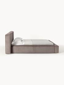 Cama tapizada en pana Lennon, Tapizado: pana (98% poliéster, 2% p, Estructura: madera de pino maciza, ma, Patas: madera, plástico Este pro, Pana gris pardo, An 208 x L 243 cm (colchón 140 x 200 cm)