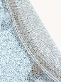 Handgewebter Kinderteppich Pompom, waschbar, Flor: 97 % Baumwolle, 3 % Kunst, Hellblau, Grau, Ø 120 cm (Größe S)
