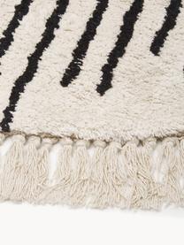 Tappeto rotondo in cotone tessuto a mano con frange Fini, 100% cotone, Beige, nero, Ø 150 cm (taglia M)