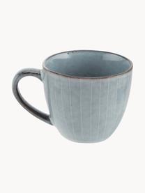 Handgemachte Tasse mit Untertasse Nordic Sea, Steingut, Graublau, gesprenkelt, Ø 8 x H 7 cm, 150 ml