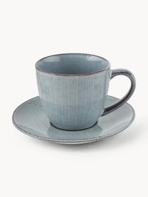 Handgemachte Kaffeetasse Nordic Sea mit Untertasse, Steingut, Graublau, gesprenkelt, Ø 8 x H 7 cm, 150 ml