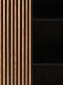 Highboard Linea mit Schiebetür und geriffelter Front, Korpus: Mitteldichte Holzfaserpla, Füße: Metall, lackiert, Schwarz, Eichenholz, B 98 x H 135 cm