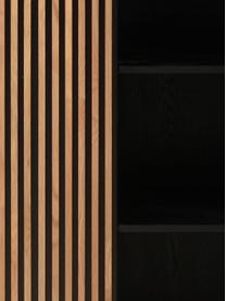 Highboard Linea met schuifdeur en geribbelde voorzijde, Frame: MDF met gelakt eikenfinee, Poten: gelakt metaal, Zwart, eikenhoutkleurig, B 98 x H 135 cm