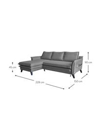 Divano letto angolare in tessuto grigio con contenitore Charming Charlie, Rivestimento: 100% poliestere con sensa, Struttura: legno, truciolato, Grigio, Larg. 228 x Prof. 150 cm, chaise-longue a destra