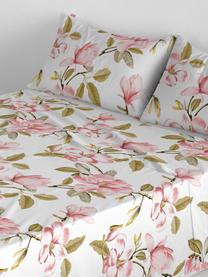 Drap plat en coton Magnolia, Blanc, rose, vert, 240 x 270 cm