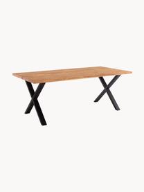 Mesa de comedor de madera de roble Montpellier, 200 x 95 cm, Tablero: madera de roble barnizada, Estructura: acero con pintura en polv, Madera de roble, negro, An 200 x F 95 cm