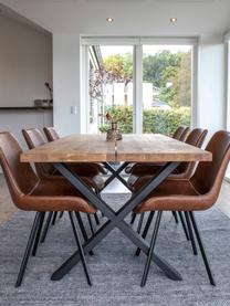 Mesa de comedor de madera de roble Montpellier, 200 x 95 cm, Tablero: madera de roble barnizada, Estructura: acero con pintura en polv, Madera de roble, negro, An 200 x F 95 cm