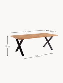 Mesa de comedor de madera de roble Montpellier, 200 x 95 cm, Tablero: madera de roble maciza ac, Estructura: metal con pintura en polv, Madera de roble, negro, An 200 x F 95 cm